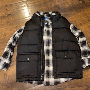 Black Puffer Vest with Plaid Shirt